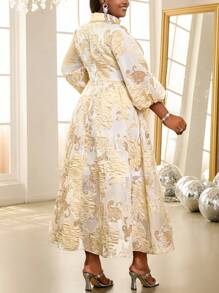 Fleurora Ladies' Floral Jacquard Long Lantern Sleeve Modest Dress Elegant Party Wedding Guests Four Seasons Old Money FestivalPlus Size Dresses Cruise Outfits Women