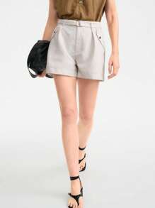 Aalyst Haferfarben minimalistische Damenhosen mit Metall-Gürtelschnalle, Sommerhosen