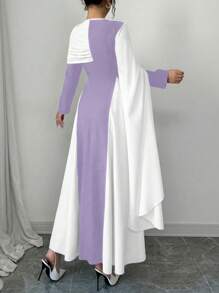 Chiquease Đầm dài tay xếp ly màu thanh lịch cho nữ - Màu tím - Xem 2