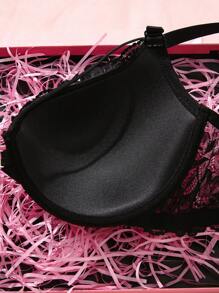 SHEIN 性感浪漫休闲舒适前扣蕾丝加大码钢圈文胸，提升和增强，支撑性强，1 件 - 黑色 - 查看 5