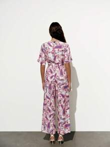 Lumivelle Open Crotch Design Printed Short Sleeve Jumpsuit For Women - Multicolor - View 2