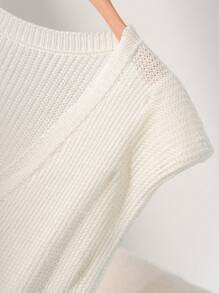CosyJoli Plus Size Casual V-Neck Letter Embroidered Sleeveless T-Shirt Knit Sweater - White - View 3