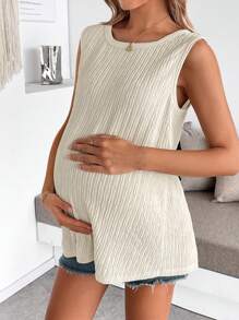 SHEIN 孕妇夏季休闲纯色背心 - 卡其色 - 查看 4