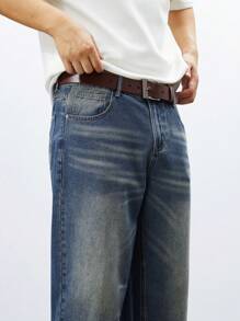 Manfinity Homme Men's Contrast Color Pocket Casual Versatile Straight Leg Jeans - Blue - View 4