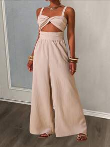 Slaydiva Quần dài ống rộng nữ chất liệu vải dệt họa tiết, kiểu dáng mới cho mùa xuân hè, thích hợp cho kỳ nghỉ, đám cưới, lễ hội âm nhạc, tiệc tùng, dạo phố, nghỉ mát biển, phong cách Bohemian. - Màu Khaki - Xem 9