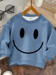 SHEIN Baby Boy Casual Loose Fit Soft Knit Crew Neck Pullover Hoodie Sweatshirt, Suitable For Autumn/Winter