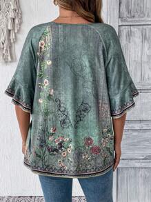 EMERY ROSE Plus Color-Blocking Leopard Print Elegant And Versatile Loose Fit Round Neck Short Sleeve T-Shirt Graphic Cheetah Print Tees Women Tops Women Summer Clothing Woman S Summer Clothes Women S Clothes - Multicolor - View 2