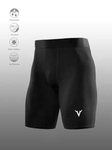 Manfinity Sport Corelite 1pc Men's Bull Print Basic Fitness Training Shorts, For Gyms Comfortable Breathable Slim Fit For Gym Compression