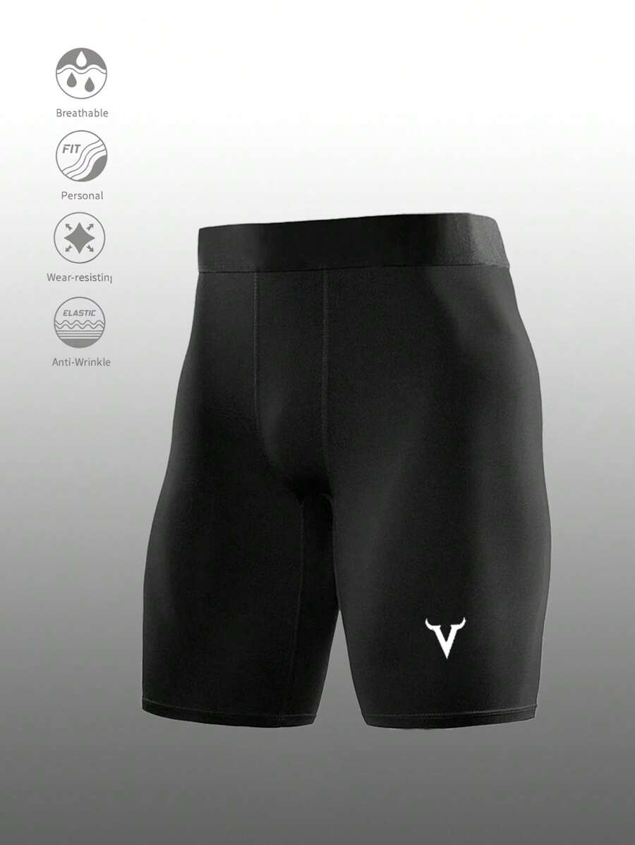 Manfinity Sport Corelite 1pc Men's Bull Print Basic Fitness Training Shorts, For Gyms Comfortable Breathable Slim Fit For Gym Compression