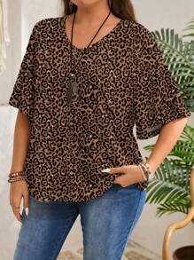 EMERY ROSE Plus Size Women's Graphic Tees Leopard Print Casual Vacation Tops T-Shirts Suitable For Spring And Summer Wear - Multicolor - View 5