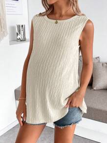 SHEIN 孕妇夏季休闲纯色背心 - 卡其色 - 查看 3