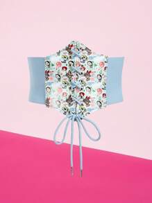 THE POWERPUFF GIRLS X SHEIN 1 件女士花朵、泡泡、毛茛图案蓝色束身腰带 - 藍色 - 查看 1