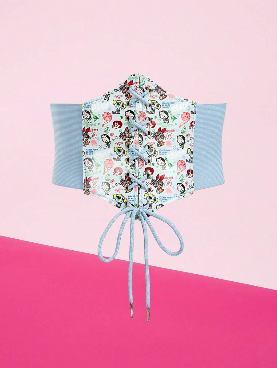 THE POWERPUFF GIRLS X SHEIN 1 件女士花朵、泡泡、毛茛图案蓝色束身腰带 - 藍色 - 查看 1