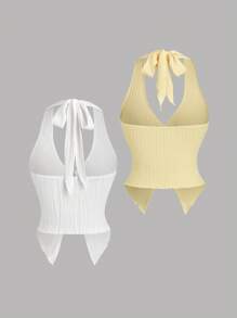 Sweetra Summer V-Neck Twisted Halter Top, Elegant Gathered Waist Sleeveless Camisole Set For Ladies, Unique And Gorgeous Design