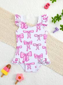 Baby Girl Butterfly Print Ruffle One-Piece Swimsuit With Flutter Sleeves Baby Girl Summer Clothes Baby Girls Bodysuits Baby Clothing Summer Baby Summer Clothes Girl Baby Girl Summer Baby Girls Bodysuits Baby Girls Clothing Summer - Pink - View 7