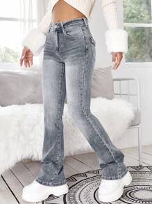Selenza Women's Y2k High Waist Geo Embroidered Studded Detail Flare Leg Elegant Jeans With 4 Pocket ,Butt Lifting Jeans Women - Light Grey - View 12