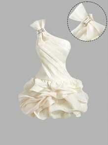 SHEIN MOD Women's Apricot Pleated Peplum Organza Mini Dress,Dresses Graduation,Hawaii Women Outfits,Rave Outfits,Romantic ,Summer ,Festival,Country Outfits,Beach Vacation Wear,Tea Party ,Modest ,Prom Dress