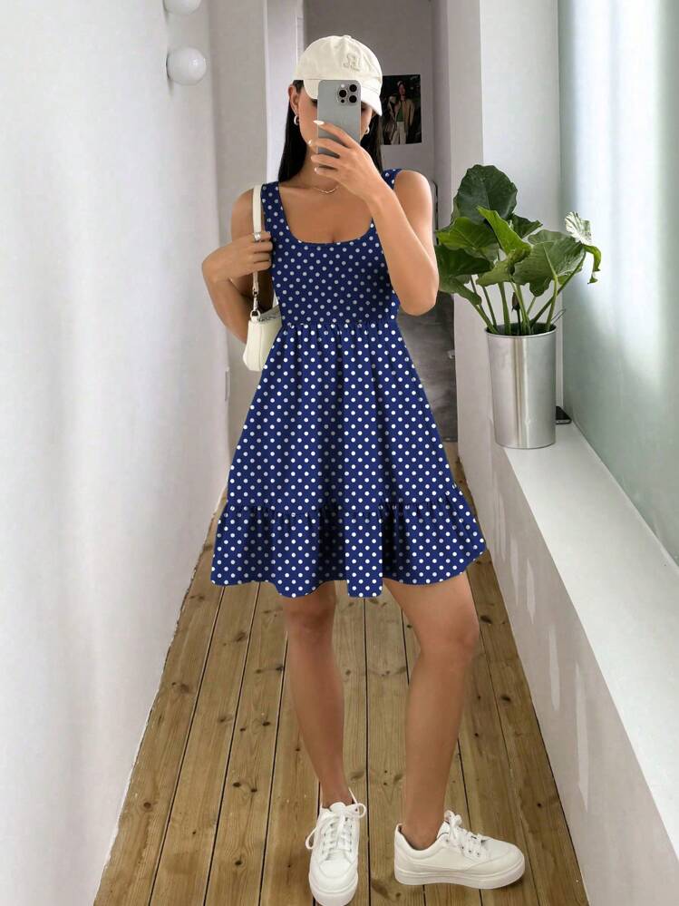 h&m blue polka dot dress Dress, Divided H&M, Dark blue, white polka dots dress, size 4