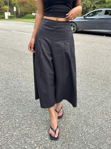 Comfortcana Women's Solid Color Pleated Wide Leg Loose Casual Shorts - Black - View 3