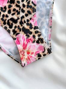 SHEIN Leap Crew Teen Girl Leopard Print Spaghetti Strap Tank Top And Matching Leopard Print Bikini Swimsuit Set, Summer Holiday - Pink - View 7