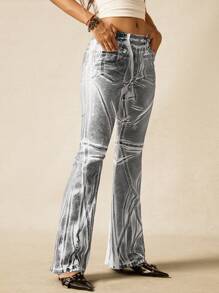 Easelle Casual Bohemian Vintage Graduation 4th Of July Fashionable Y2K Sexy Fit Printing High Waist Women's Jeans, Back To School