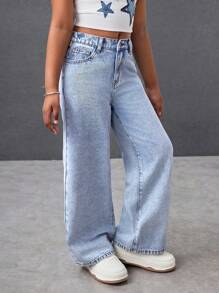 Tween Girls Y2K Fashion Light Washed Baggy Denim Straight Leg Jeans Pants With Cute Pocket Bowknot Print Decorated Pockets,Girls Summer Beach Boho Vacation Shorts, Summer Concert Festival Casual Rave Outfits, Girls Summer Brunch Church Graduation Outfits - Light Wash - View 5