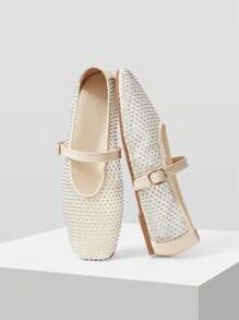 MOTF PREMIUM SQUARE TOE RHINESTONE FLAT SANDALS - Beige - View 9