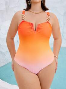 SHEIN Swim Curve 2pcs/Set Plus Size Women Fashion Ombre Bikini Set With Casual Vacation Mid-Length Skirt For Summer - Multicolor - View 5