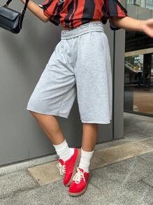 Muchica Casual Simple Classic Versatile Mid-Waist Slant Pockets Super Loose 3/4 Sweatpants, Suitable For Match Days And Daily All-Match - Light Grey - View 6