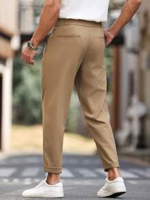 Manfinity Bizformal Men's Casual Slim Tapered Solid Color Suit Pants - Camel - View 3