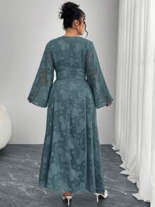 Modelyn Vestido de talla grande de unicolor elegante con mangas acampanadas y cortes