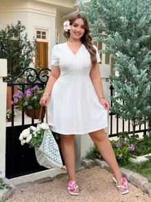 Solflare 白色加大码女式花卉提花长裙 - 白色 - 查看 4