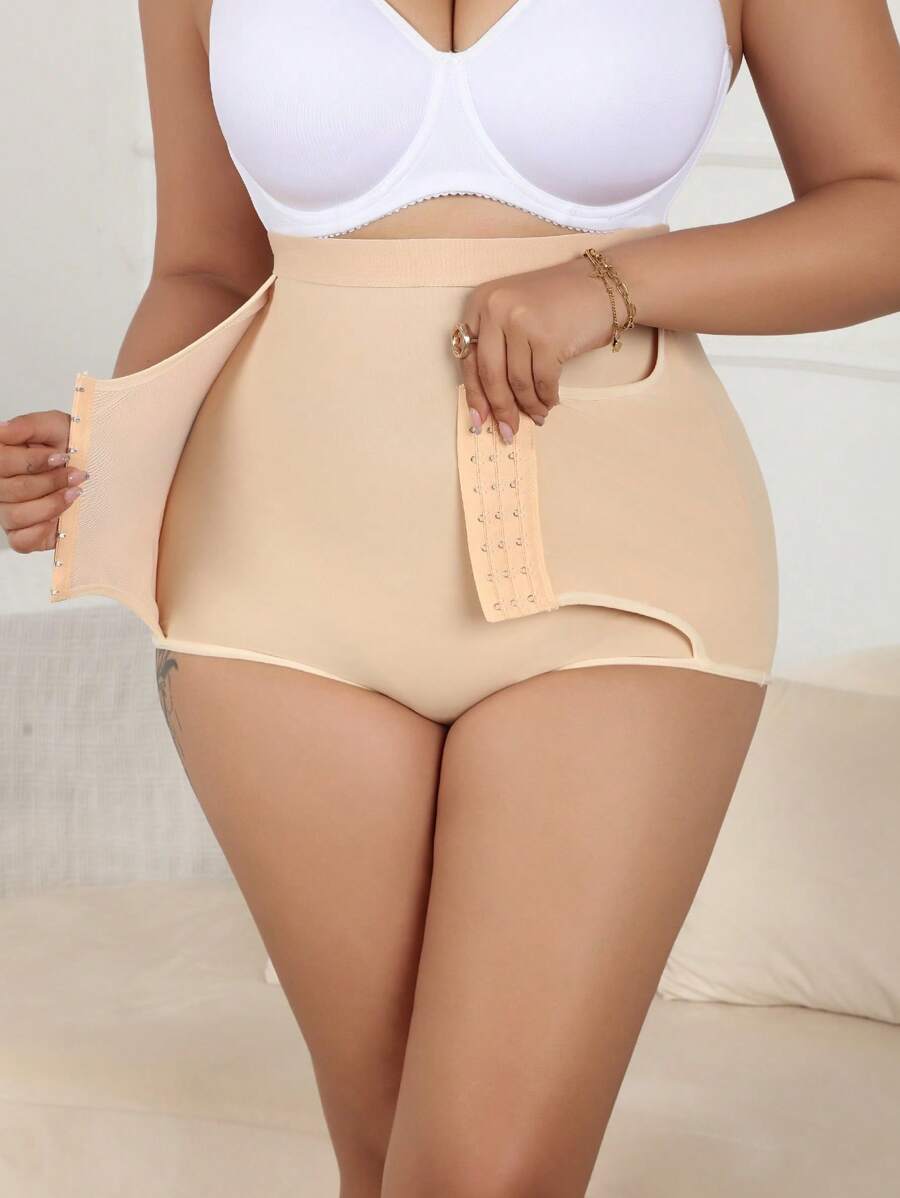 SHEIN Plus Size High Waist Double Compression Shapewear Underwear - Apricot - View 1