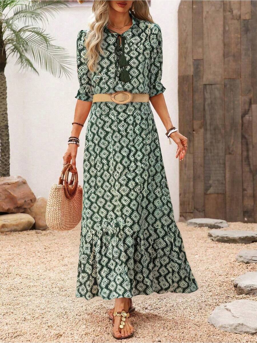 SHEIN LUNE 女士休闲宽松连衣裙 - 綠色 - 查看 1