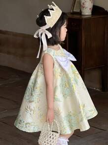 DAZY Young Girls Round Neck Party Bow Decor Elegant Sleeveless Formal Dress,Girls Summer Outfits - Mint Green - View 1