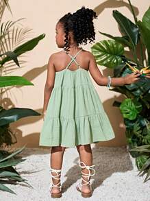 SHEIN Vestido casual sin espalda de unicolor tejido para niña
