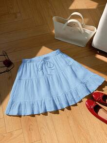 Comfortcana 百搭白色腰带裹身休闲度假女裙 - 藍色 - 查看 5