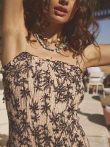 Aralina Kỳ nghỉ hè In họa tiết nhiệt đới Khu nghỉ dưỡng bãi biển Ruffle Chi tiết xếp nếp Viền xếp nếp - Nhiều màu - Xem 3