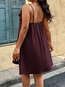 Breezaya 大码女式纯色荷叶边宽松时尚吊带背心连衣裙