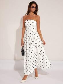 COSMINA Váy suông hở vai in họa tiết chấm bi thanh lịch dành cho nữ, mùa hè - Nhiều màu - Xem 3