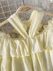 Modelyn Blusa amarilla con cuello halter y manga larga para mujeres - Amarillo - Ver 3