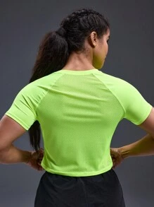 POWERISTA Powerista Women Neon Green Round Neck Raglan Short Sleeve Daily Fitness Sports T-Shirt