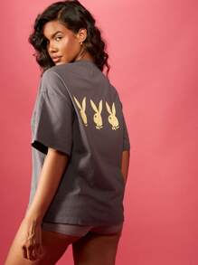 Missguided x Playboy Tee-shirt de base collection athléique et décontractée, coupe loose, en mélange de coton. Design logo pour le streetwear et la détente du week-end