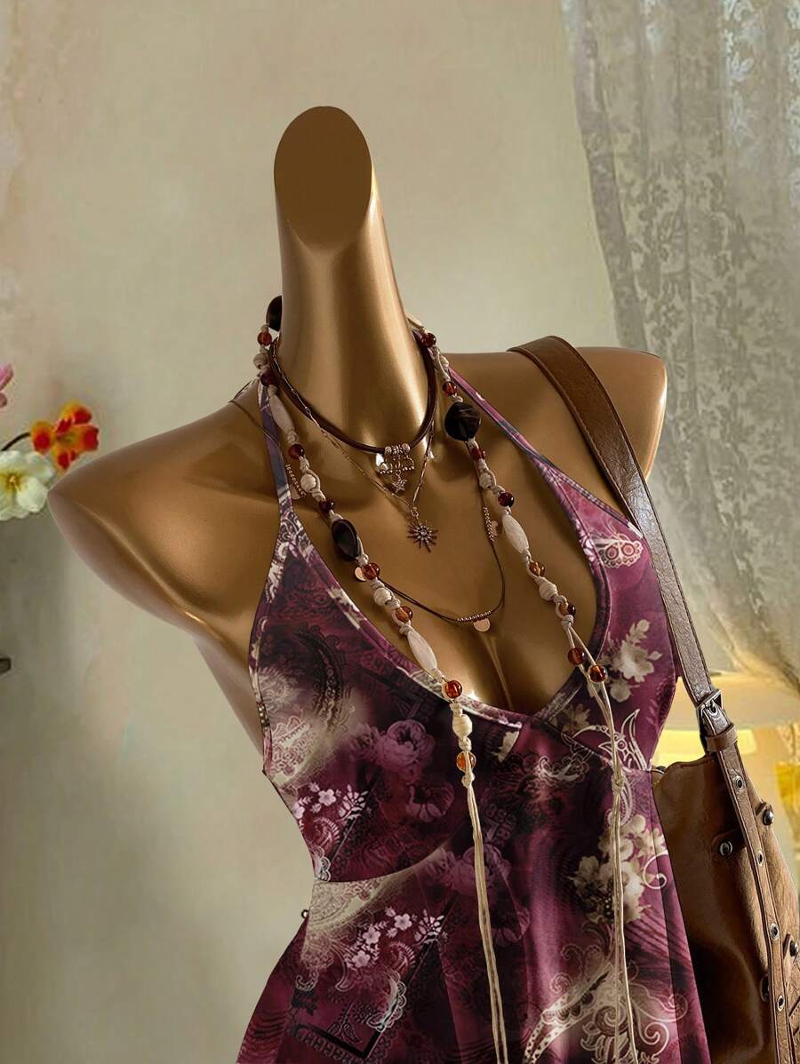 Attitoon Red Tie-Dye Paisley & Cashew Pattern Women Camisole,Rave Top