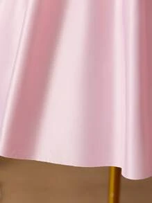 SHEIN Tween Girl Light Pink Delicate Floral Jacquard Splice Elegant Little Princess Summer Wedding Knee Length Dress,Cute Round Neck Ruffle Trim Cap Sleeve - Pink - View 12