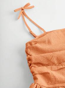 SHEIN Girlism Teen Girls' Solid Color Ruched Double Layer Ruffle Hem Casual Camisole Dress