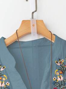 Linhara Blusa con manga abullonada con bordado y estampado floral para mujer talla extra - Azul - Ver 3