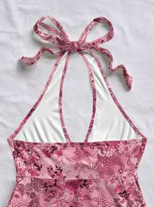 Soleia Áo Babydoll hở lưng cổ chữ V họa tiết hoa màu hồng cho kỳ nghỉ thường ngày của phụ nữ, thích hợp cho kỳ nghỉ hè - Hồng - Xem 6