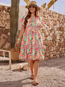 EMERY ROSE 多莉花卉印花圆领无袖加大码连衣裙，适合春夏季 - 彩色 - 查看 6