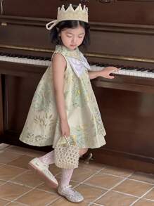 DAZY Young Girls Round Neck Party Bow Decor Elegant Sleeveless Formal Dress,Girls Summer Outfits - Mint Green - View 8